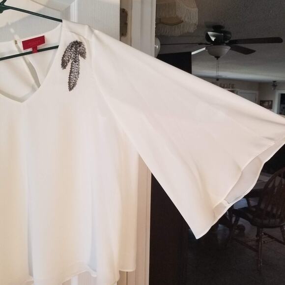 JENNIFER LOPEZ‎ feather epaulets bell sleeve blouse - Picture 8 of 11